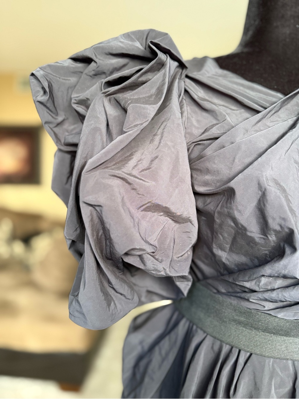 Lanvin for H& M Women's Black Puff-Sleeve Ruched Cocktail Dress - Picture 3 of 10